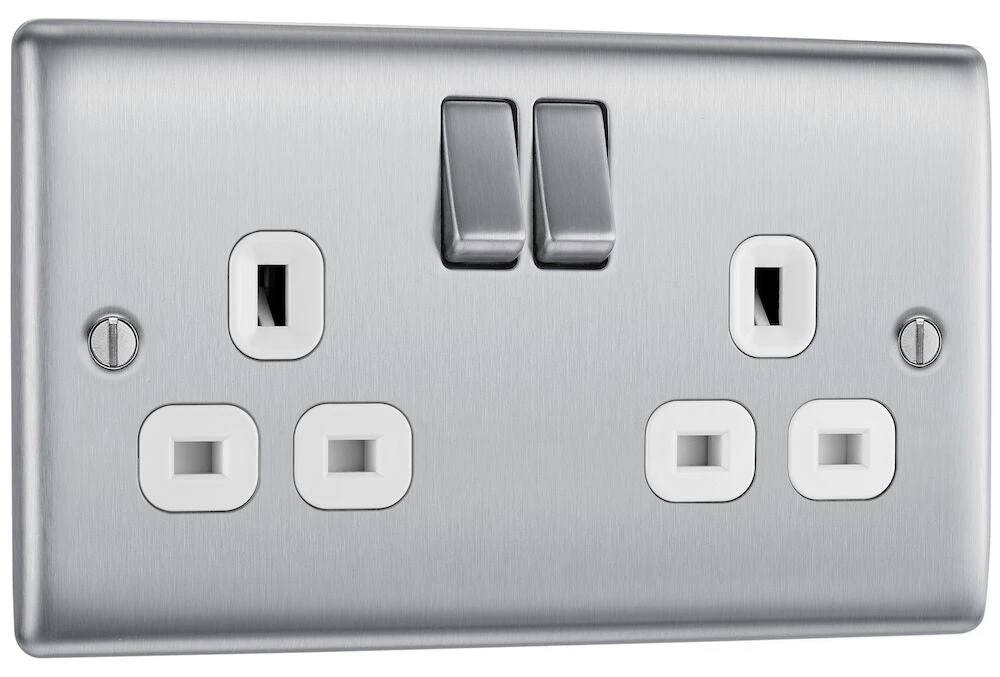 BG Nexus Metal Brushed Steel 13A Double Socket NBS22W 4 BG Nexus Metal Brushed Steel 13A Double Socket NBS22W - Image 2