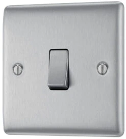 BG Nexus Metal Brushed Steel Intermediate Light Switch NBS13 -RS Electrical Supplies Nexus Metal Brushed Steel Intermediate Light Switch NBS13 Right