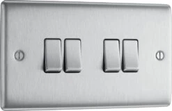 BG Nexus Metal Brushed Steel 4G 2W Light Switch NBS44 -RS Electrical Supplies Nexus Metal Brushed Steel Light Switch 4G NBS44 Left