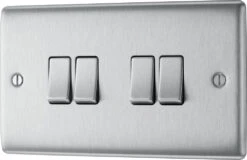 BG Nexus Metal Brushed Steel 4G 2W Light Switch NBS44 -RS Electrical Supplies Nexus Metal Brushed Steel Light Switch 4G NBS44 Right