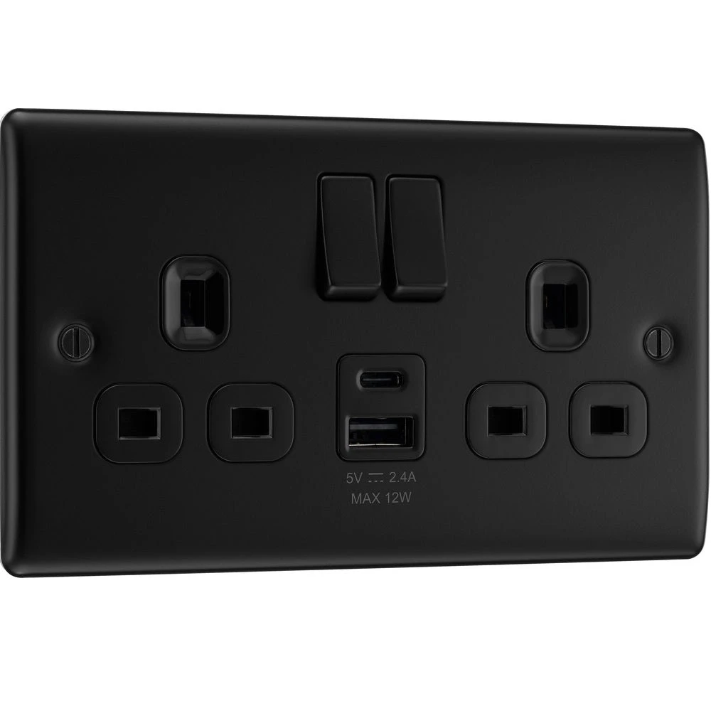BG Nexus Metal Matt Black 13A Double USB Socket With 12W A+C NFB22UAC12B 4 BG Nexus Metal Matt Black 13A Double USB Socket With 12W A+C NFB22UAC12B - Image 2