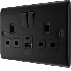 BG Nexus Metal Matt Black 13A Double USB Socket With 12W A+C NFB22UAC12B 10 BG Nexus Metal Matt Black 13A Double USB Socket With 12W A+C NFB22UAC12B -RS Electrical Supplies Nexus Metal Matt Black Double A C USB Socket 12W NFB22UAC12B Available right