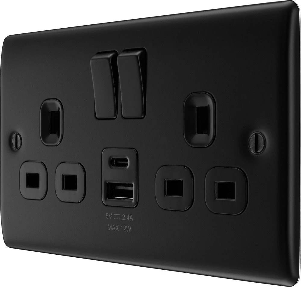 BG Nexus Metal Matt Black 13A Double USB Socket With 12W A+C NFB22UAC12B 5 BG Nexus Metal Matt Black 13A Double USB Socket With 12W A+C NFB22UAC12B - Image 3