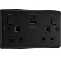 BG Nexus Metal Matt Black 13A Double USB Socket With 22W A+C NFB22UAC22B 8 BG Nexus Metal Matt Black 13A Double USB Socket With 22W A+C NFB22UAC22B -RS Electrical Supplies Nexus Metal Matt Black Double A C USB Socket 22W NFB22UAC22B Available left