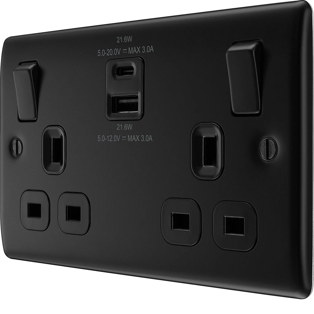 BG Nexus Metal Matt Black 13A Double USB Socket With 22W A+C NFB22UAC22B 5 BG Nexus Metal Matt Black 13A Double USB Socket With 22W A+C NFB22UAC22B - Image 3