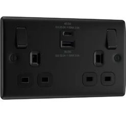 BG Nexus Metal Matt Black 13A Double USB Socket With 45W A+C NFB22UAC45B -RS Electrical Supplies Nexus Metal Matt Black Double A C USB Socket 45W NFB22UAC45B Available left