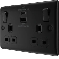 BG Nexus Metal Matt Black 13A Double USB Socket With 45W A+C NFB22UAC45B -RS Electrical Supplies Nexus Metal Matt Black Double A C USB Socket 45W NFB22UAC45B Available right