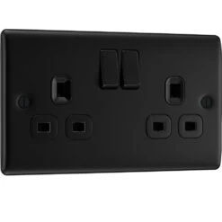 BG Nexus Metal Matt Black 13A Double Socket NFB22B -RS Electrical Supplies Nexus Metal Matt Black Double Socket NFB22B Available left
