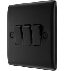 BG Nexus Metal Matt Black 3G 2W Light Switch NFB43 -RS Electrical Supplies Nexus Metal Matt Black Light Switch 3G NFB43 Available right