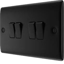 BG Nexus Metal Matt Black 4G 2W Light Switch NFB44 -RS Electrical Supplies Nexus Metal Matt Black Light Switch 4G NFB44 Available right