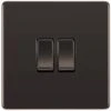 BG Nexus Screwless Black Nickel 2G 2W Light Switch FBN42