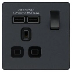 BG Evolve Matt Grey 13A Single USB Socket PCDMG21U2B