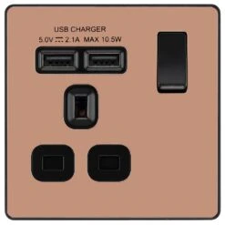 BG Evolve Polished Copper 13A Single USB Socket PCDCP21U2B