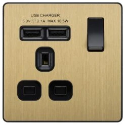 BG Evolve Satin Brass 13A Single USB Socket PCDSB21U2B