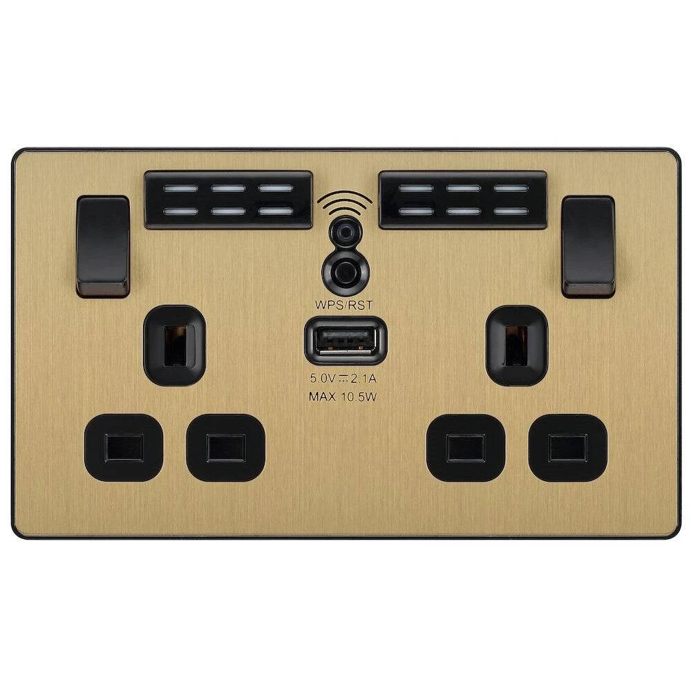 BG Evolve Satin Brass WiFi Extender With 13A Double USB Socket PCDSB22UWRB 3 BG Evolve Satin Brass WiFi Extender With 13A Double USB Socket PCDSB22UWRB