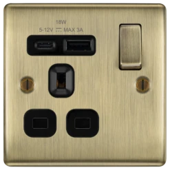 BG Nexus Metal Antique Brass 13A Single USB Socket With 18W A+C NAB21UAC18B