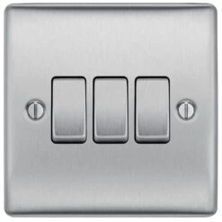 BG Nexus Metal Brushed Steel 3G 2W Light Switch NBS43