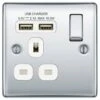 BG Nexus Metal Polished Chrome 13A Single USB Socket NPC21U2W -RS Electrical Supplies bg nexus metal polished chrome 13a single usb socket npc21u2w