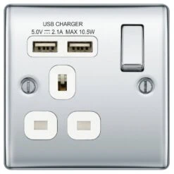 BG Nexus Metal Polished Chrome 13A Single USB Socket NPC21U2W