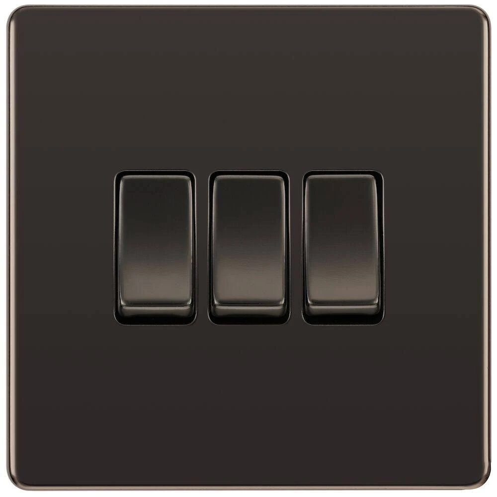 BG Nexus Screwless Black Nickel 3G 2W Light Switch FBN43 3 BG Nexus Screwless Black Nickel 3G 2W Light Switch FBN43