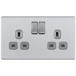 BG Nexus Screwless Brushed Steel 13A Double Socket FBS22G