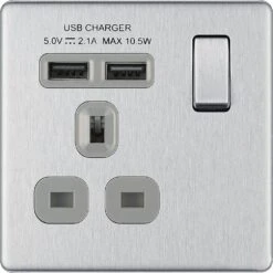 BG Nexus Screwless Brushed Steel 13A Single USB Socket FBS21U2G