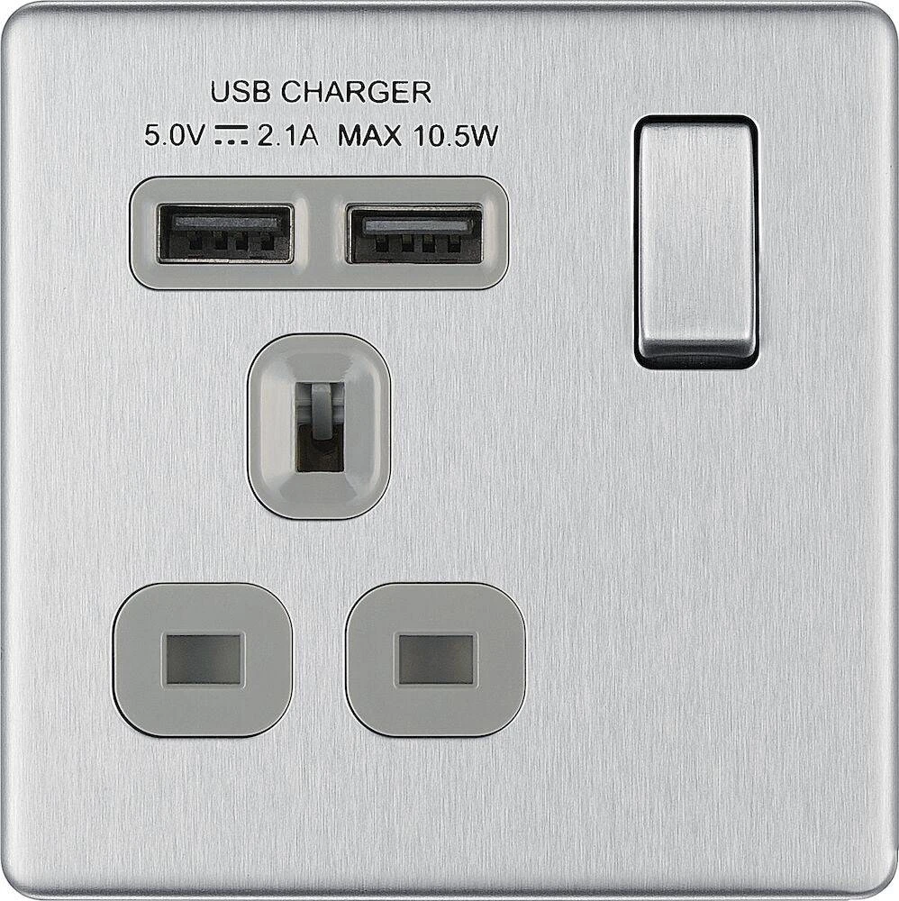 BG Nexus Screwless Brushed Steel 13A Single USB Socket FBS21U2G 3 BG Nexus Screwless Brushed Steel 13A Single USB Socket FBS21U2G