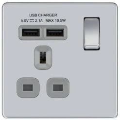 BG Nexus Screwless Polished Chrome 13A Single USB Socket FPC21U2G