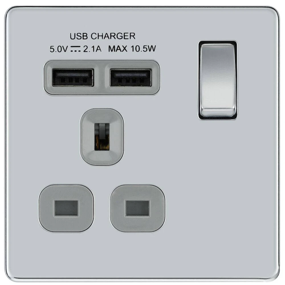 BG Nexus Screwless Polished Chrome 13A Single USB Socket FPC21U2G 3 BG Nexus Screwless Polished Chrome 13A Single USB Socket FPC21U2G