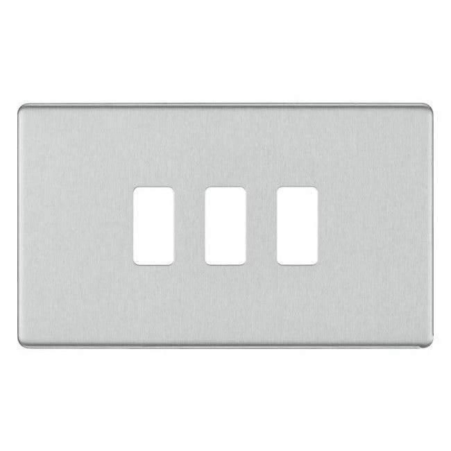 BG Screwless Flat Plate Brushed Steel Grid Plate RFBS3 3 BG Screwless Flat Plate Brushed Steel Grid Plate RFBS3